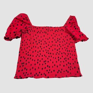 Anthropologie Dolan Womens Smocked Shirt Puff Sleeve Red Dot Top M Cottagecore